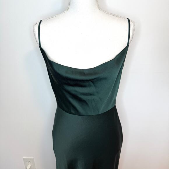 BHLDN Cali Satin Cowl Neck Midi Slip Dress In Emerald Green Size 6 - Picture 4 of 15